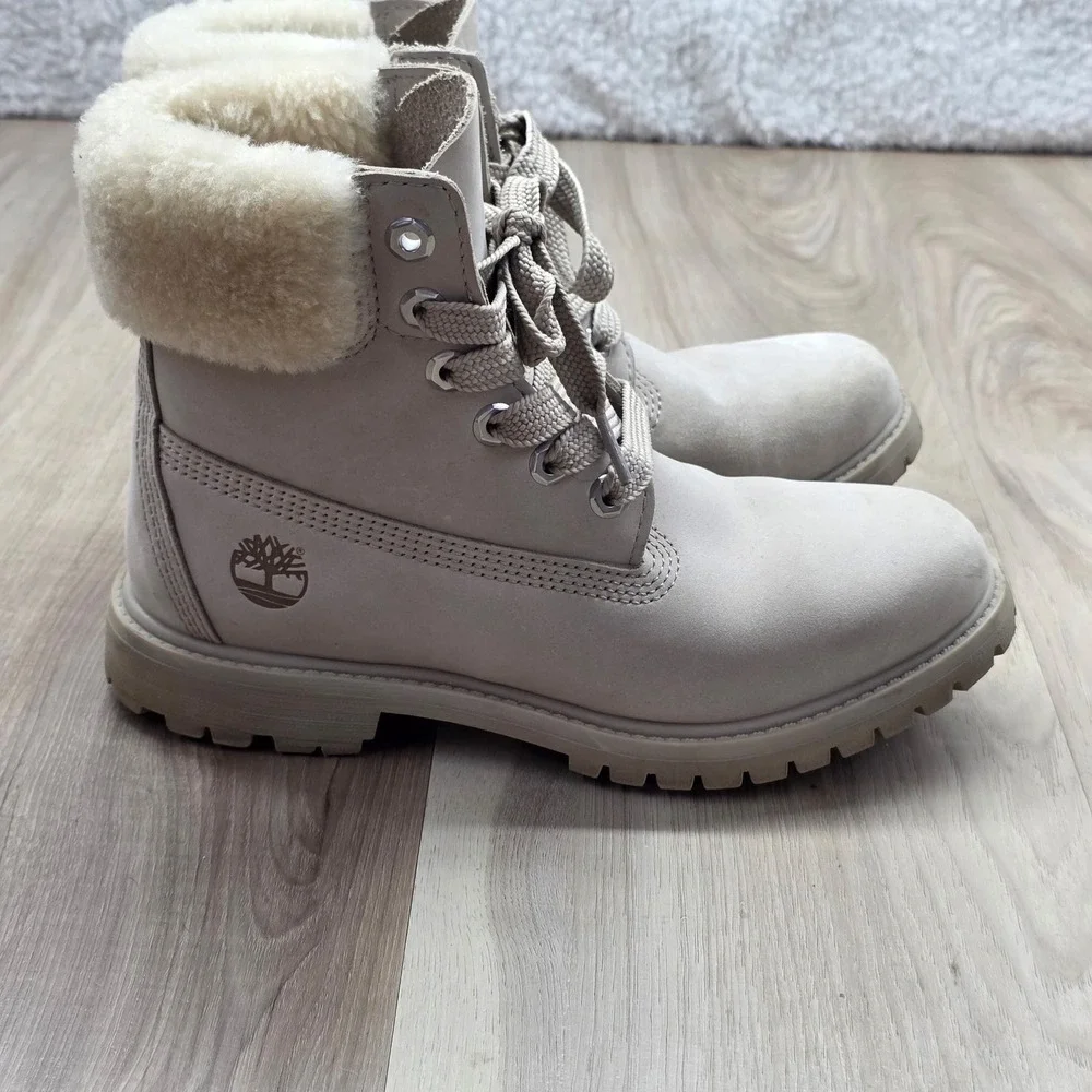 Timberland 6 Inch Premium Fur Collar Boots 200g Insulated Gray‎ Womens 7 A21VT
